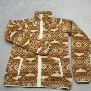 Columbia Jacket Womens XS Brown Aztec Full‎ Zip Pockets Cozy Fleece SUPER Soft